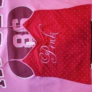 NWT Pink Victoria's Secret cami/tank red with pink polkadots and bling. Size: L